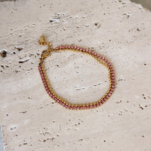  Pulsera Doble Cuentas Doradas y Circonias Rosas