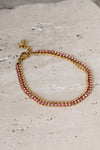 Pulsera Doble Cuentas Doradas y Circonias Rosas
