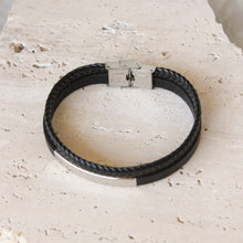  Pulsera Doble Cuero Negra