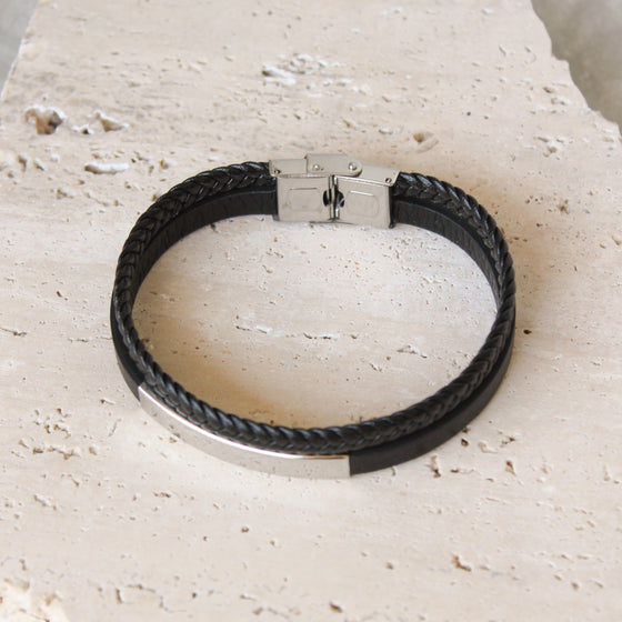 Pulsera Doble Cuero Negra