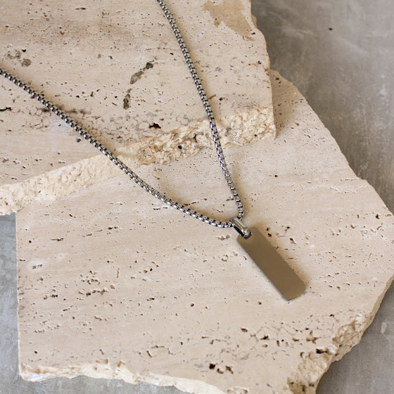Collar Colgante Rectangular Plano Plateado
