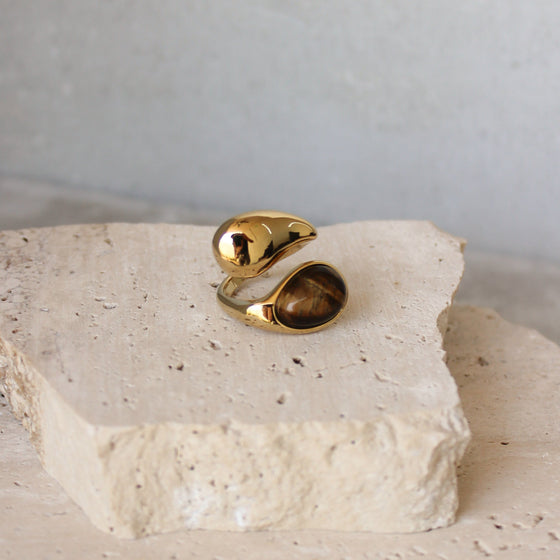 Anillo Entrelazado Chunky Piedra Café