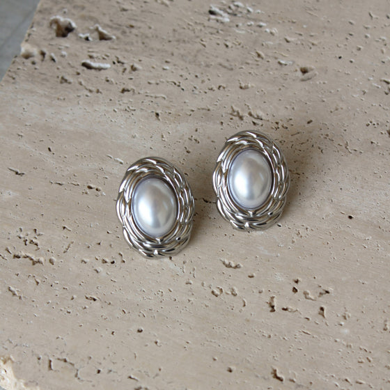 Aretes Vintage Perla Plateados