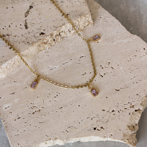 Collar Circonias Colgantes Moradas