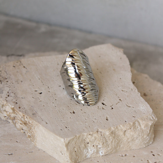 Anillo Grande Textura Plateado
