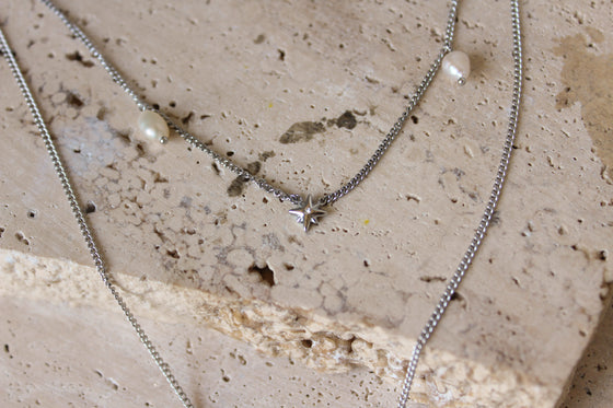 Collar Doble Corazón, Estrella y Perlas