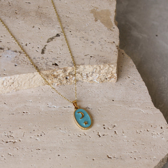 Collar Medalla Ovalada Starmoon Celeste