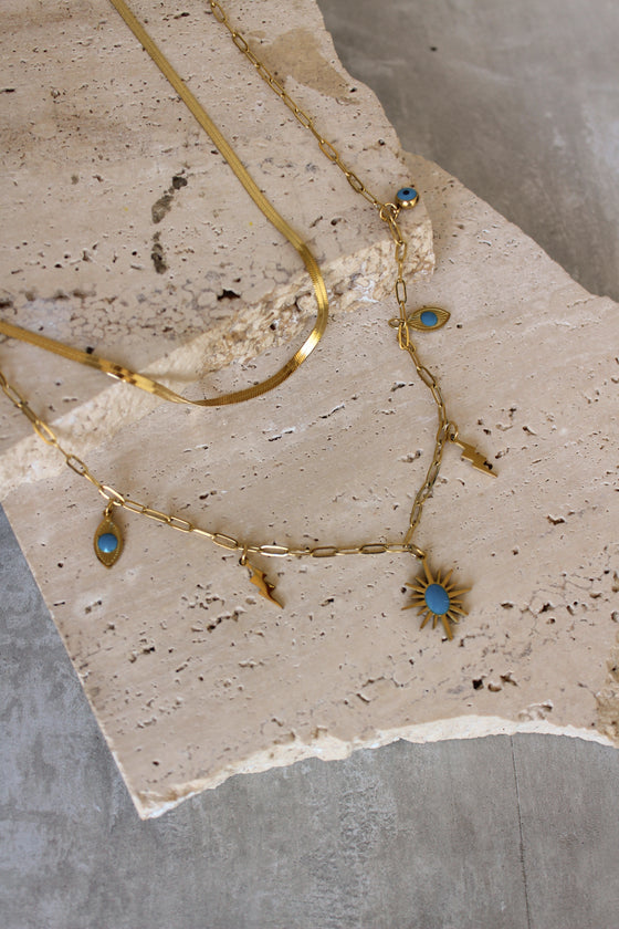 Collar Doble Sol Evil Eye y Rayo