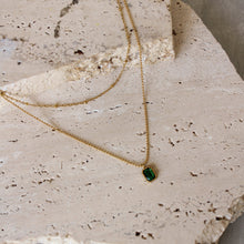  Collar Doble Cuentas Doradas y Colgante Circonia Verde