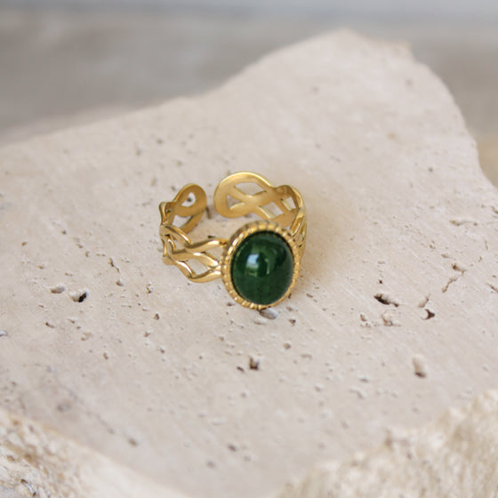 Anillo Irregular Piedra Natural Verde