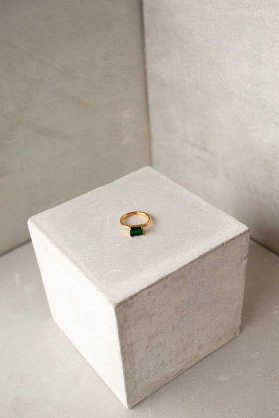 Anillo Cristal Rectangular Verde