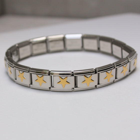 Pulsera Clásica Plateada Con Estrellas Doradas