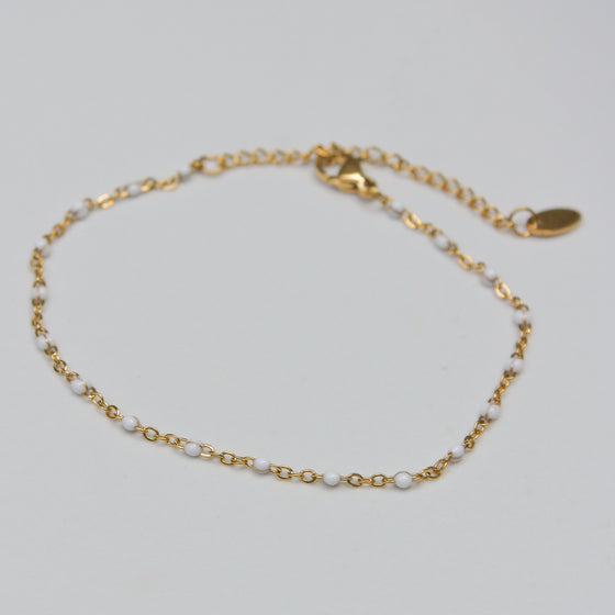 Pulsera Cadena Delicada y Cuentas Blancas