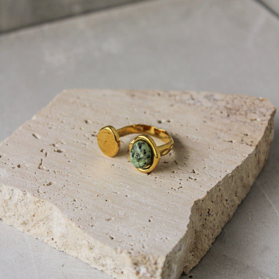 Anillo Abierto Piedra Natural Verde