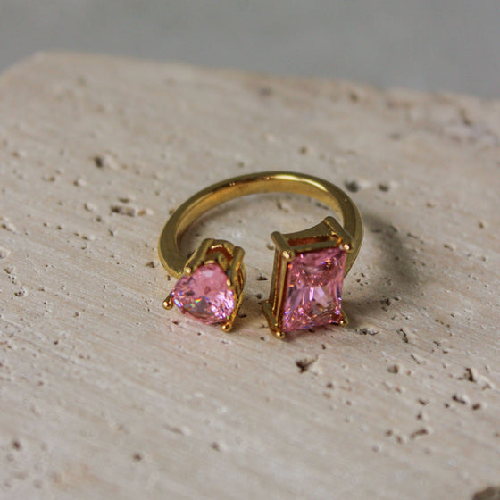 Anillo Dos Circonias Rosas