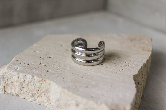 Anillo Triple Chunky Plateado