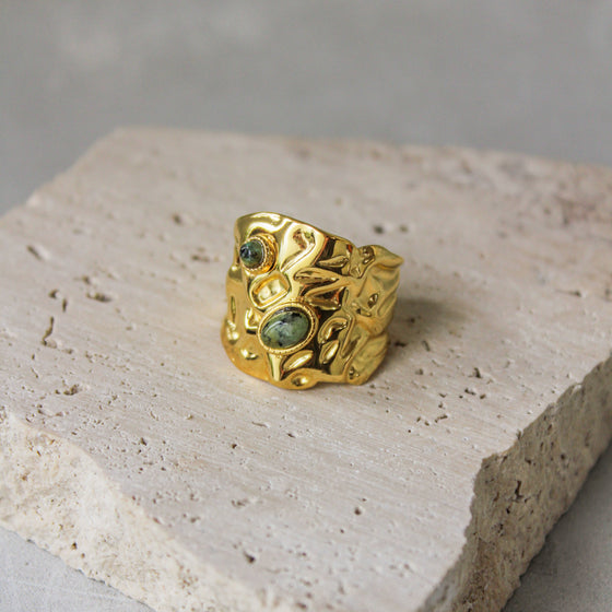 Anillo Chunky Textura y Dos Piedras Naturales