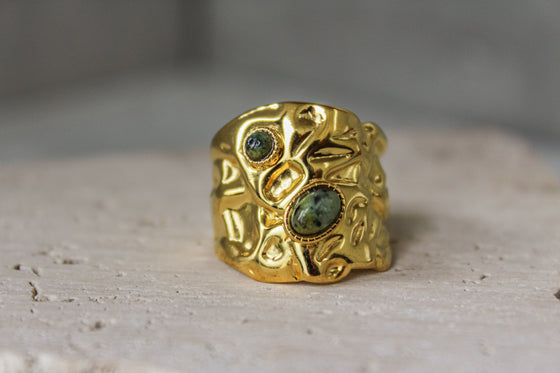 Anillo Chunky Textura y Dos Piedras Naturales