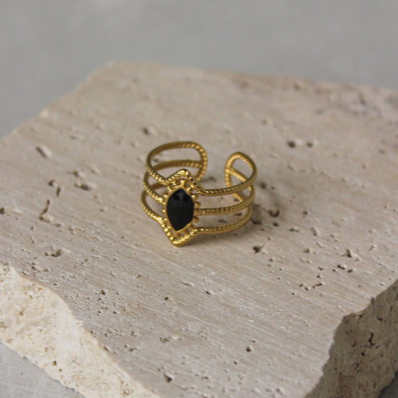 Anillo Triple Piedra Negra