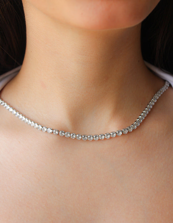 Collar Circonias Delgado Plateado